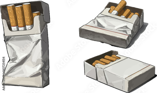 Illustrative Depiction of Cigarette Packs, Emphasizing Addiction and Health Risk