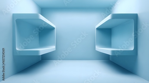 Wallpaper Mural Two recessed shelves against light blue walls. Torontodigital.ca