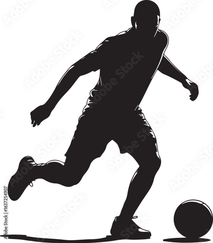 Black Silhouette of Basketball Player Performing Crossover Dribble with Ball Close to Floor, Isolated on White Background