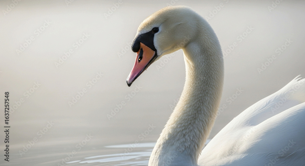Fototapeta premium Close-Up of Swan with Soft Misty Background
