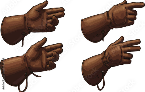 Detailed illustration of hands wearing leather gloves in pointing gestures