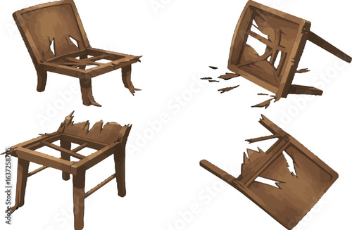 Decayed Wooden Furniture Depicting Fragility and Impermanence on White Backdrop