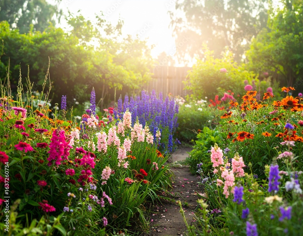 Obraz premium colorful flowers in the garden in the fresh morning