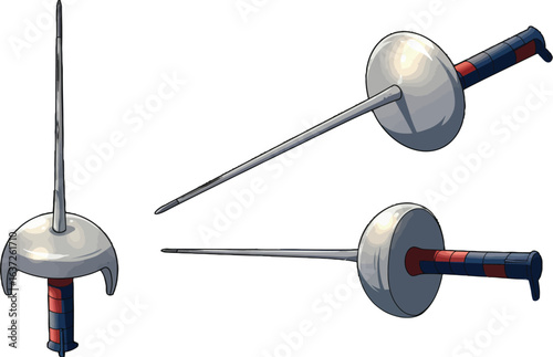 Artistic Depiction of Fencing Foils in Various Angles on Clean Backdrop