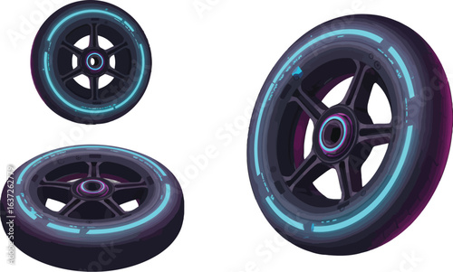 Futuristic Glowing Cyberpunk Wheels With Dynamic Neon Trim Accents and Bold Styling