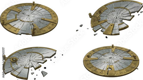 Four stages of sundial shattering, conceptualizing damage and destruction
