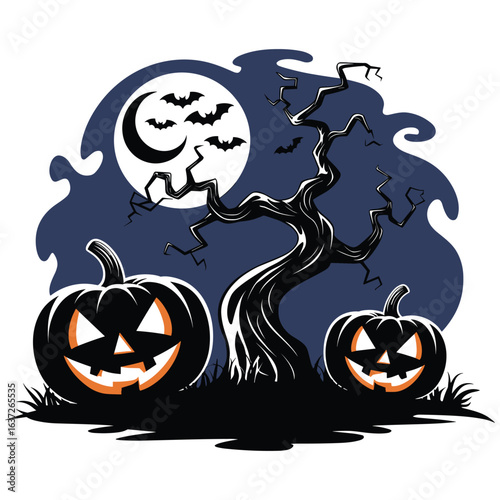 Spooky halloween pumpkin with festive autumn elements