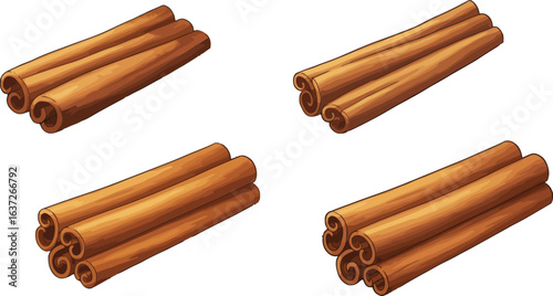 Arrangement of aromatic cinnamon sticks isolated for culinary concepts