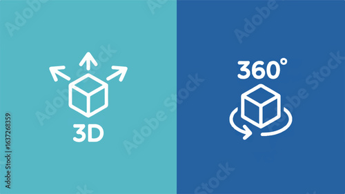 3D And 360 Degree Rotation Icons On Split Background