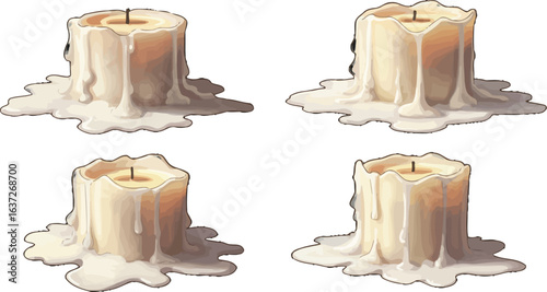 Four melting candles glowing softly in the dim light creating a serene ambiance