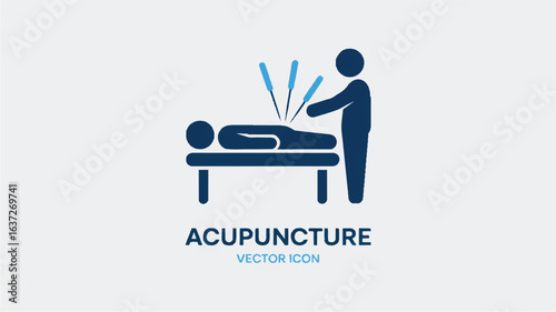 Acupuncture treatment icon with person on table therapy