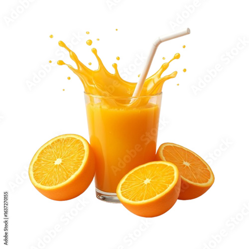 Fresh orange juice splash with oranges isolated on transparent background