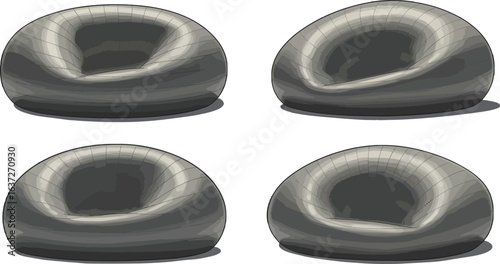 Four bean bag chairs offer comfortable seating arrangements, vector art
