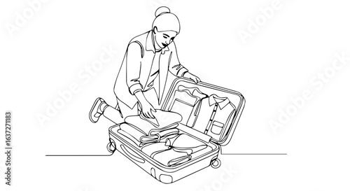 Suitcase packing for couple road trip adventure, lady organizes clothes into suitcase for couple road trip, preparing for journey.