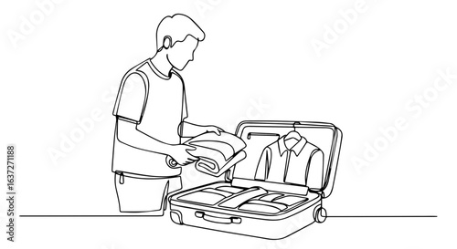 Suitcase packing for couple road trip adventure, with traveler neatly folding clothes for organized suitcase packing.