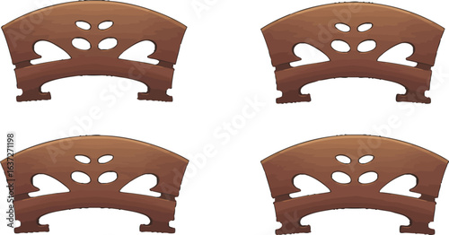 Symmetrical array showcasing brown violin bridges against a pure white canvas