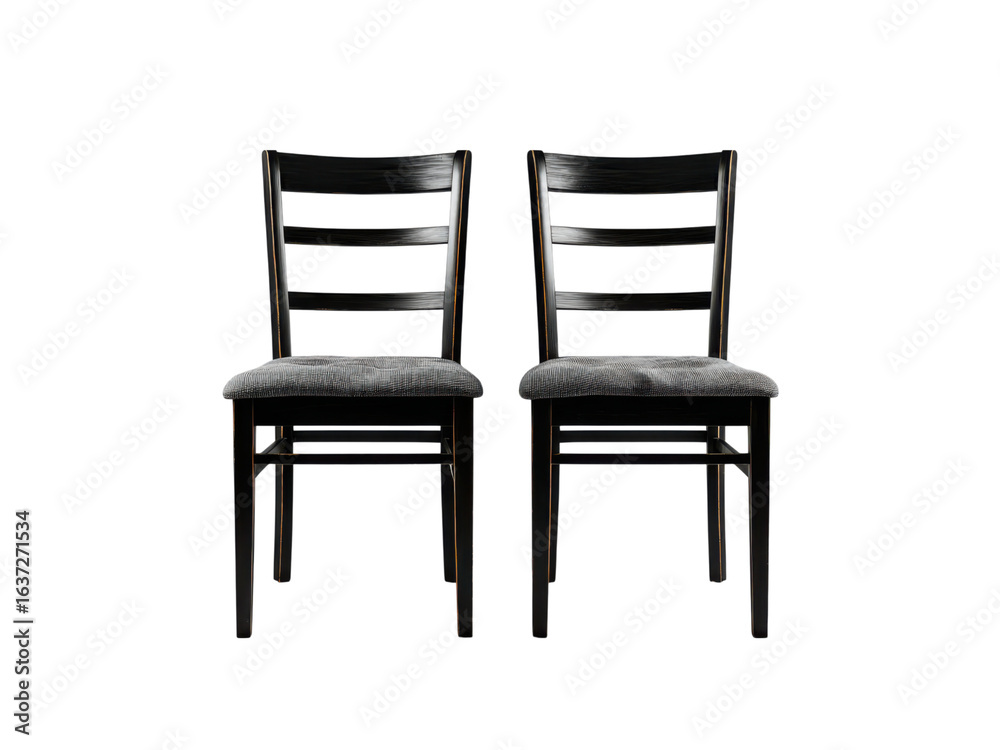 Obraz premium An elegant pair of two vintage wooden chairs with black and white upholstery