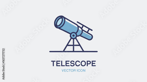 Blue Telescope Icon on White Background astronomy space