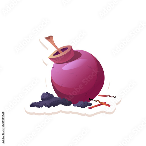 Vector illustration of a classic cartoon bomb with spilled powder