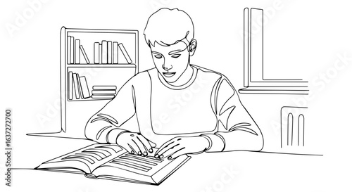 Boy reads book illustration, studying, focused on his help homework assignment. Homework help is crucial for academic success and builds solid foundation,
