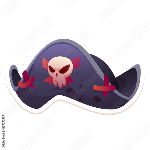 Cartoon pirate captain hat with a stylized skull and crossbones icon