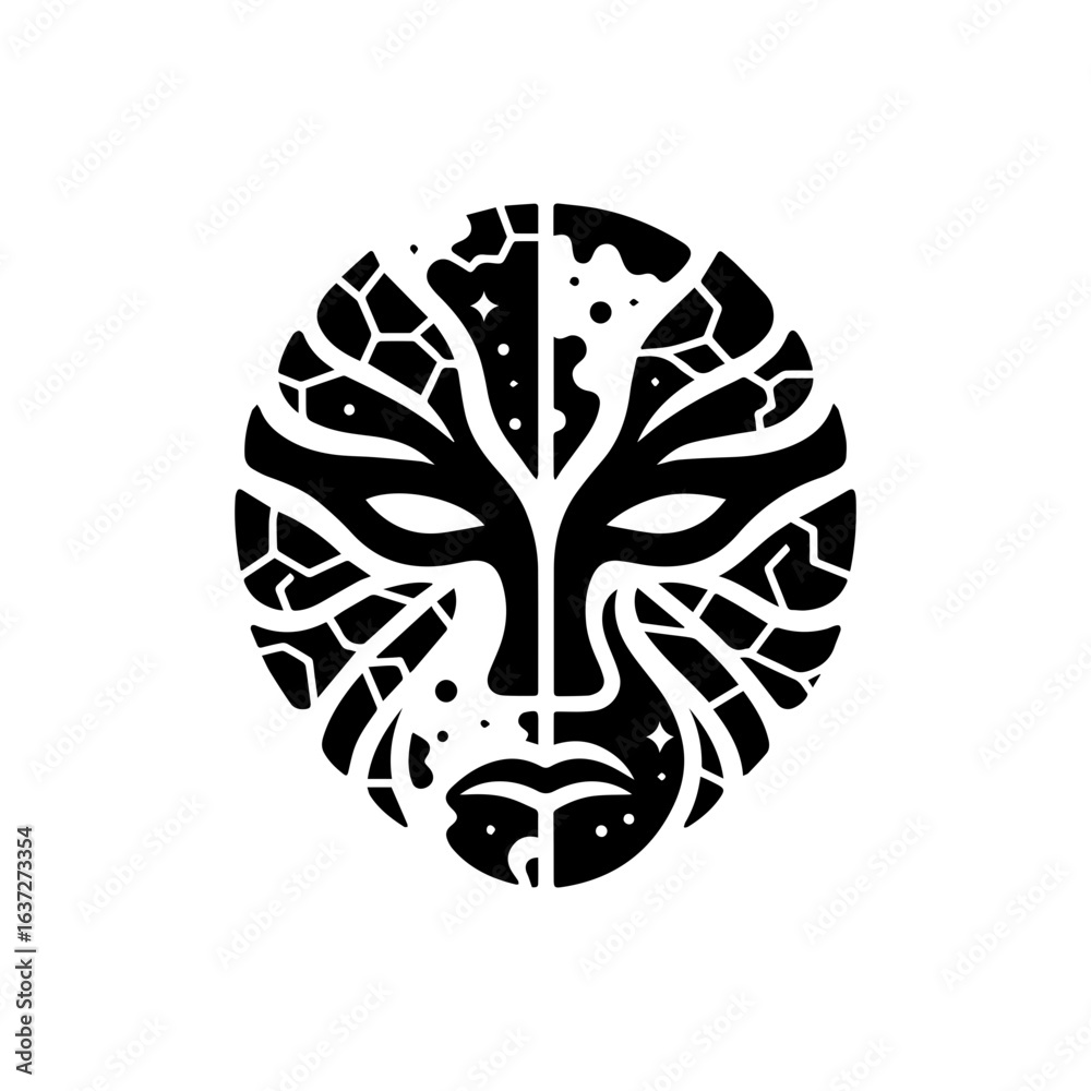 Naklejka premium tribal mask shaped by earth, with cracked texture lines