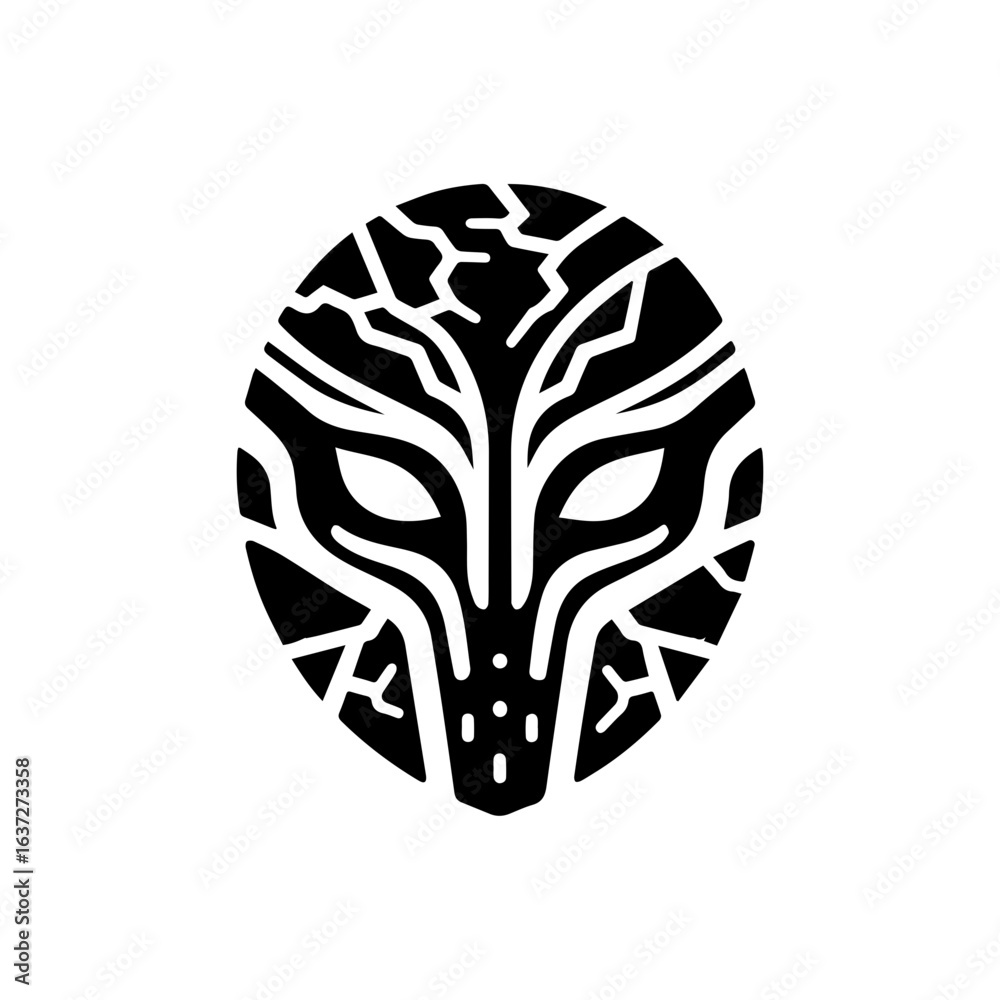 Naklejka premium tribal mask shaped by earth, with cracked texture lines