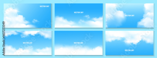 Sky Blue, horizontal poster, banner, card Background, Summer Clear Sky over beach, realistic nature sunrise in ,Spring panorama  white clouds  blue ocean,Sunset landscape, for cosmetic, ads, web cover