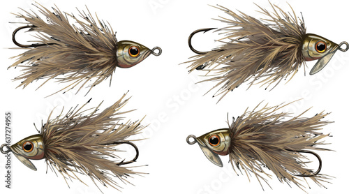Four stylish streamer flies for fishing or fly-tying enthusiasts artwork