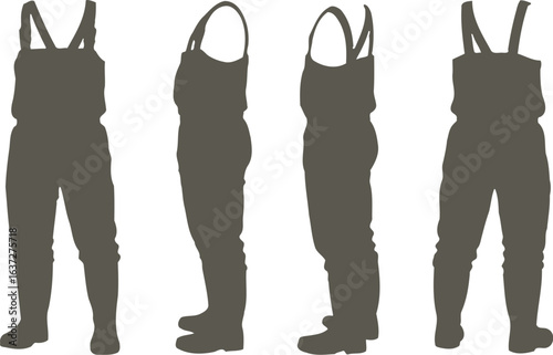 Silhouette collection of fishing waders showcasing angling gear essentials design