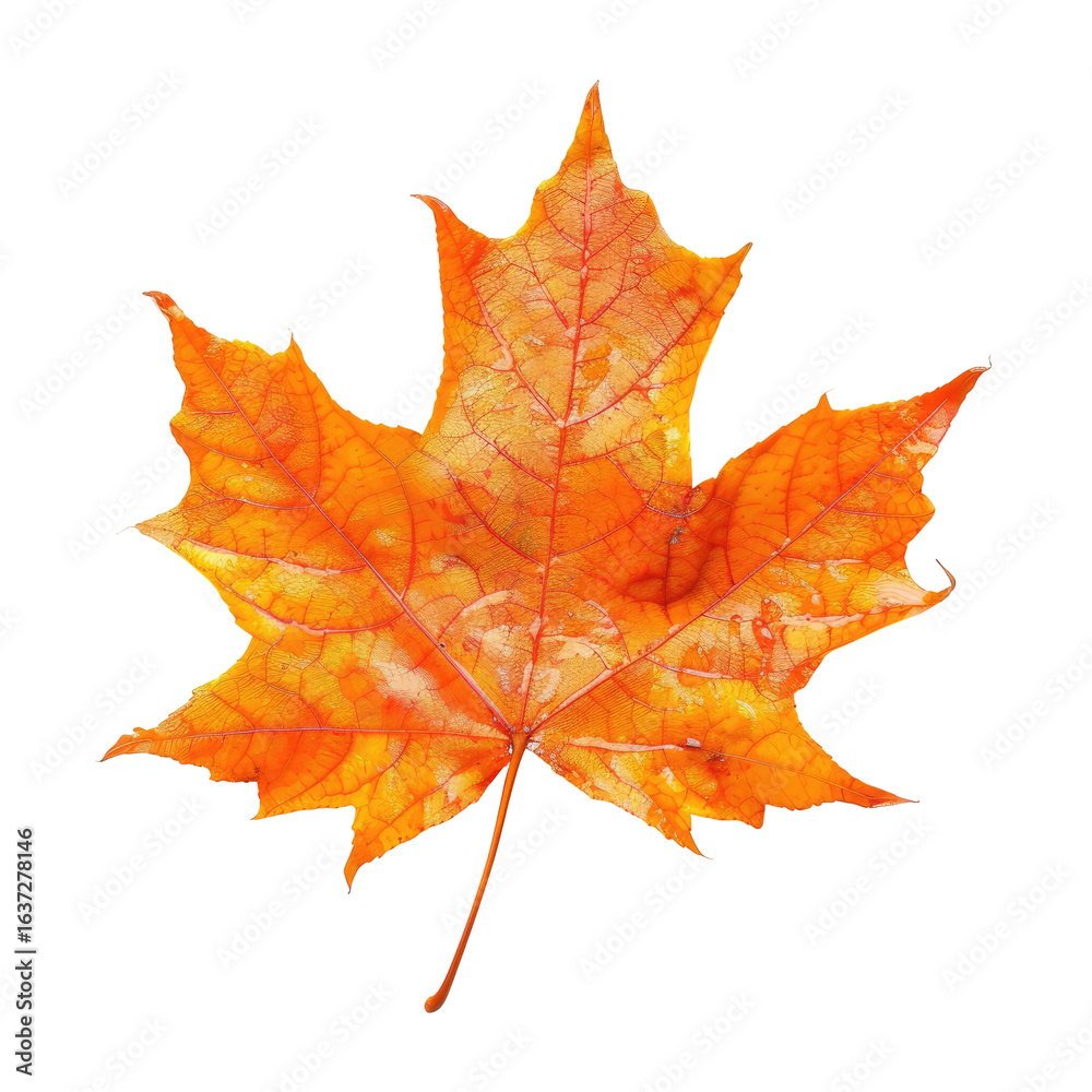 Obraz premium Vibrant autumn maple leaf, isolated against black