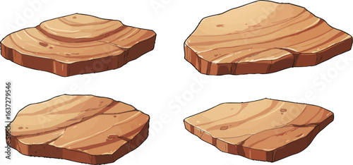 Four illustrated sandstone platforms suitable for game environments and design