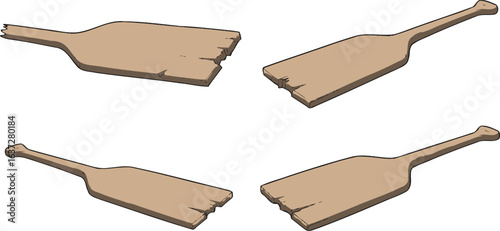Illustrated set of wooden paddle designs for kayaking and recreational watercraft