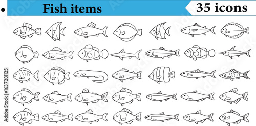 set of fish vector transparent background 