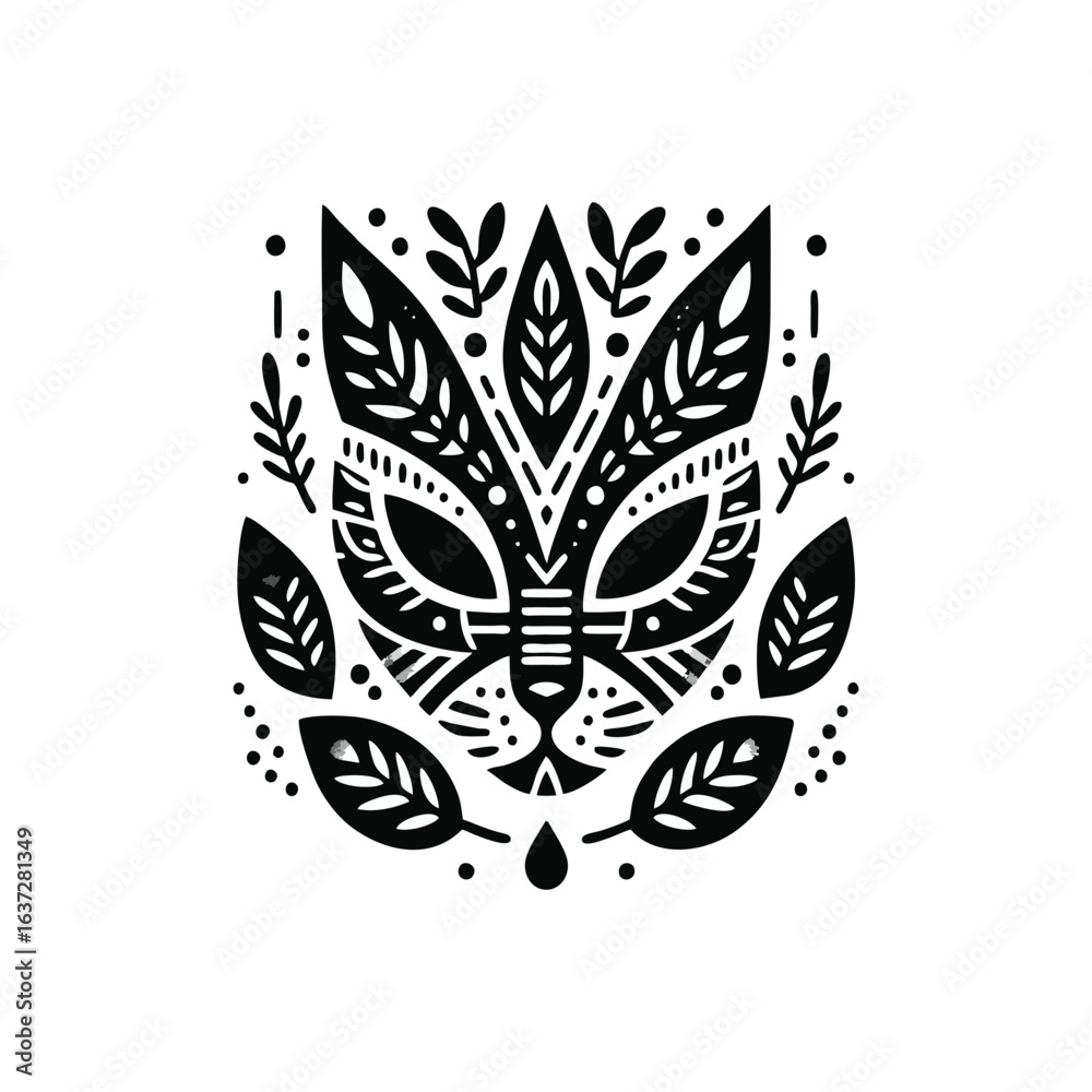 Obraz premium Tribal masks for healers, herbal or leaf motifs