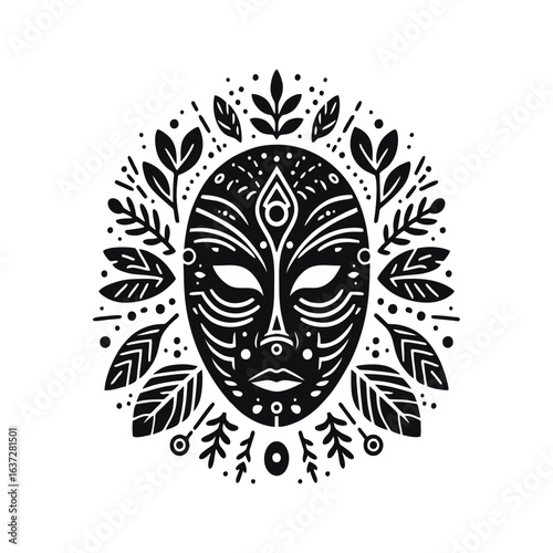 Tribal masks for healers, herbal or leaf motifs