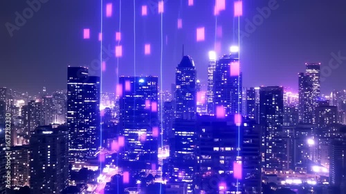 Wallpaper Mural Night city lights, futuristic overlay Torontodigital.ca