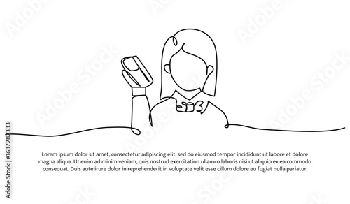 One line of female cashier. Abstract minimal continuous line.