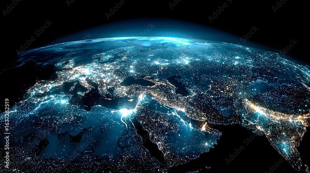 Obraz premium Digital earth map with city lights