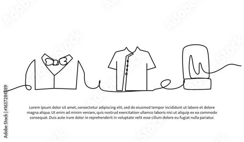 Continuous line design of waiters uniform. Single line decorative element drawn on white.