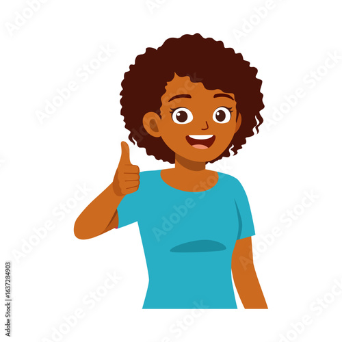 Happy African American Girl Giving Thumbs Up with a Cheerful Smile in a Vector Illustration