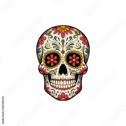 Colorful Mexican Sugar Skull Illustration – Day of the Dead Decorative Artwork