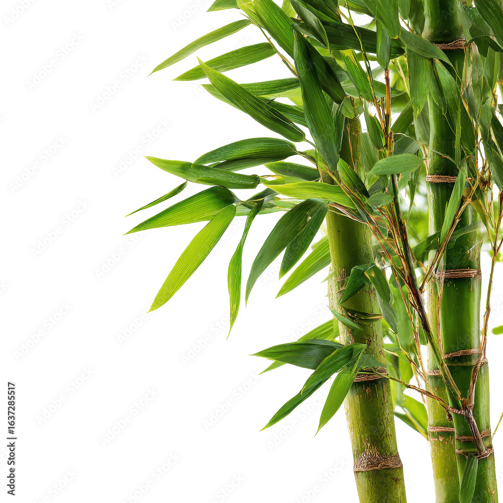 Naklejka premium Lush green bamboo plant showcasing vibrant leaves and stalks in a well-lit indoor environment