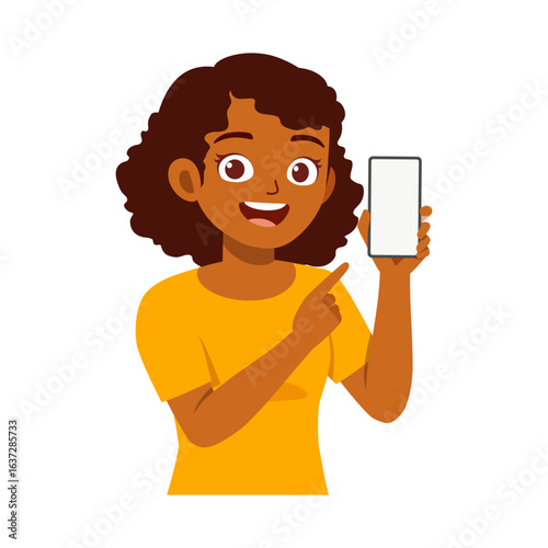 Happy African American Woman Smiling and Holding up a Blank Smartphone Displaying the Screen
