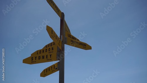 Direction to the direction at Cape Reinga lighthouse, New Zealand.
