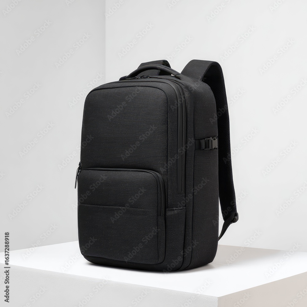 Naklejka premium Black, modern backpack, structured design