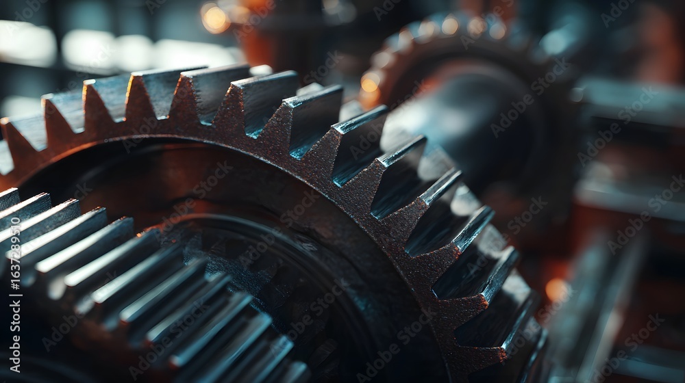 Fototapeta premium Close-up of industrial factory machine gears