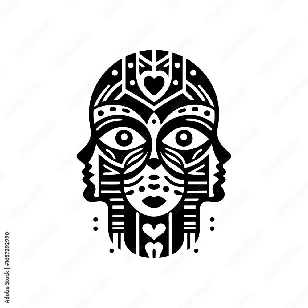 Fototapeta premium Tribal masks representing the faces of the family, layered or overlapping