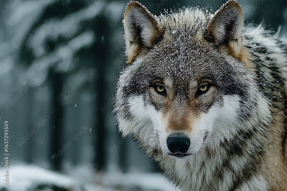 Fototapeta premium Majestic wolf standing strong in winter high resolution photo