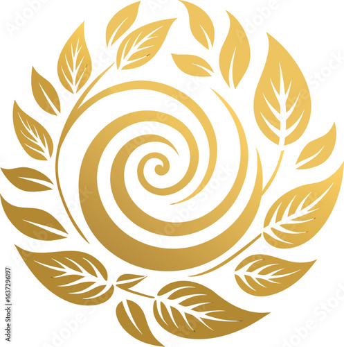  golden botanical spiral swirling leaves and flower